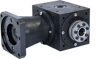 Servo bevel gearbox with hollow shaft and shrink disc