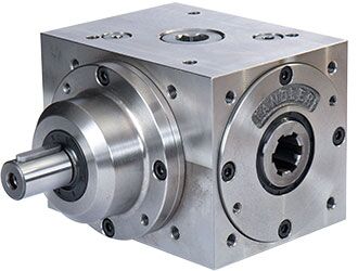 Bevel gearbox with hollow shaft and straight sided, splined bore